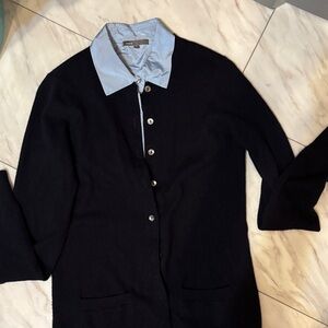 Vince Cashmere Navy Blue Cardigan with Blue Collar